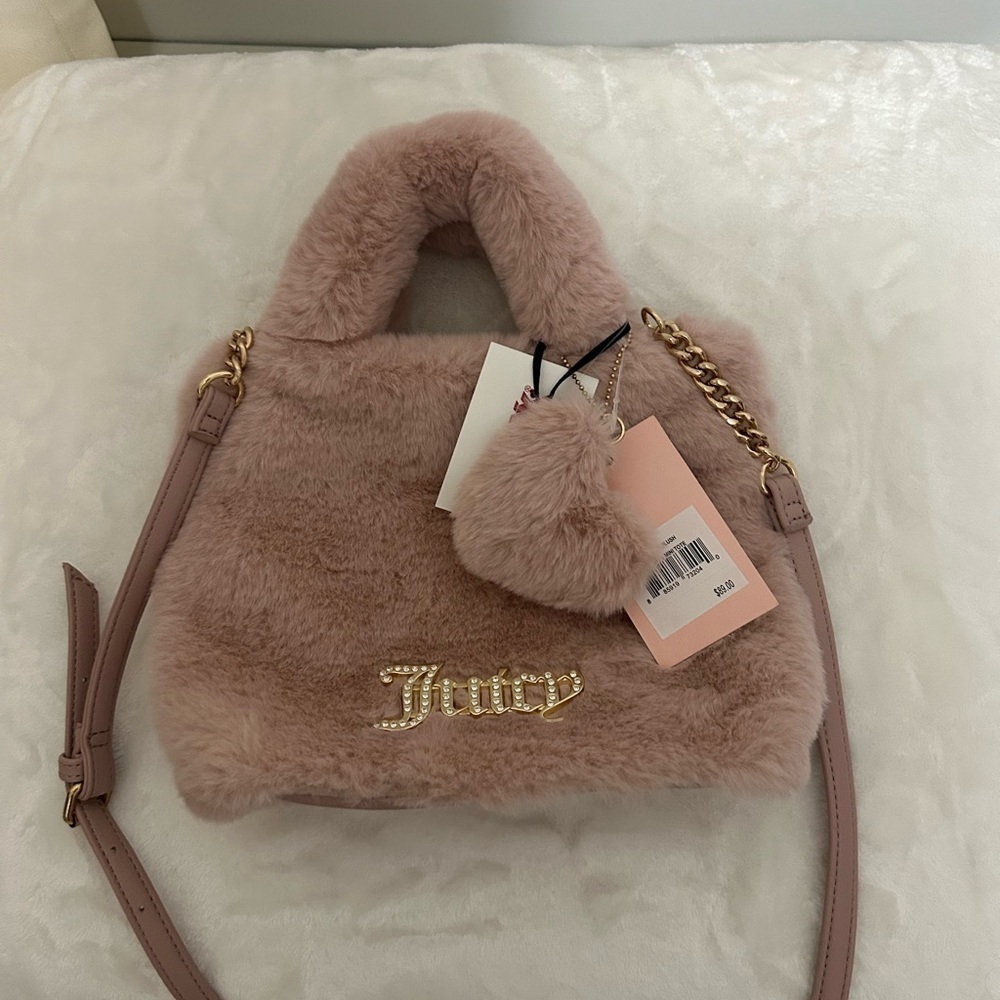 NWT Juicy Couture Faux Fur Mini Tote Bag - Dusty Rose Pink - Picture 2 of 6
